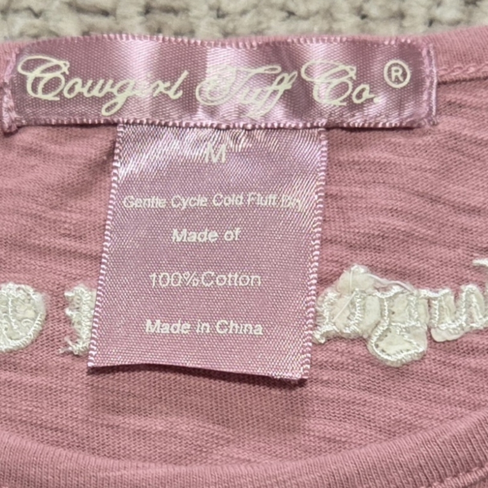 Pink and Cream Long Sleeve Top with Cross Design Lace Sleeves Size Medium - Picture 2 of 5